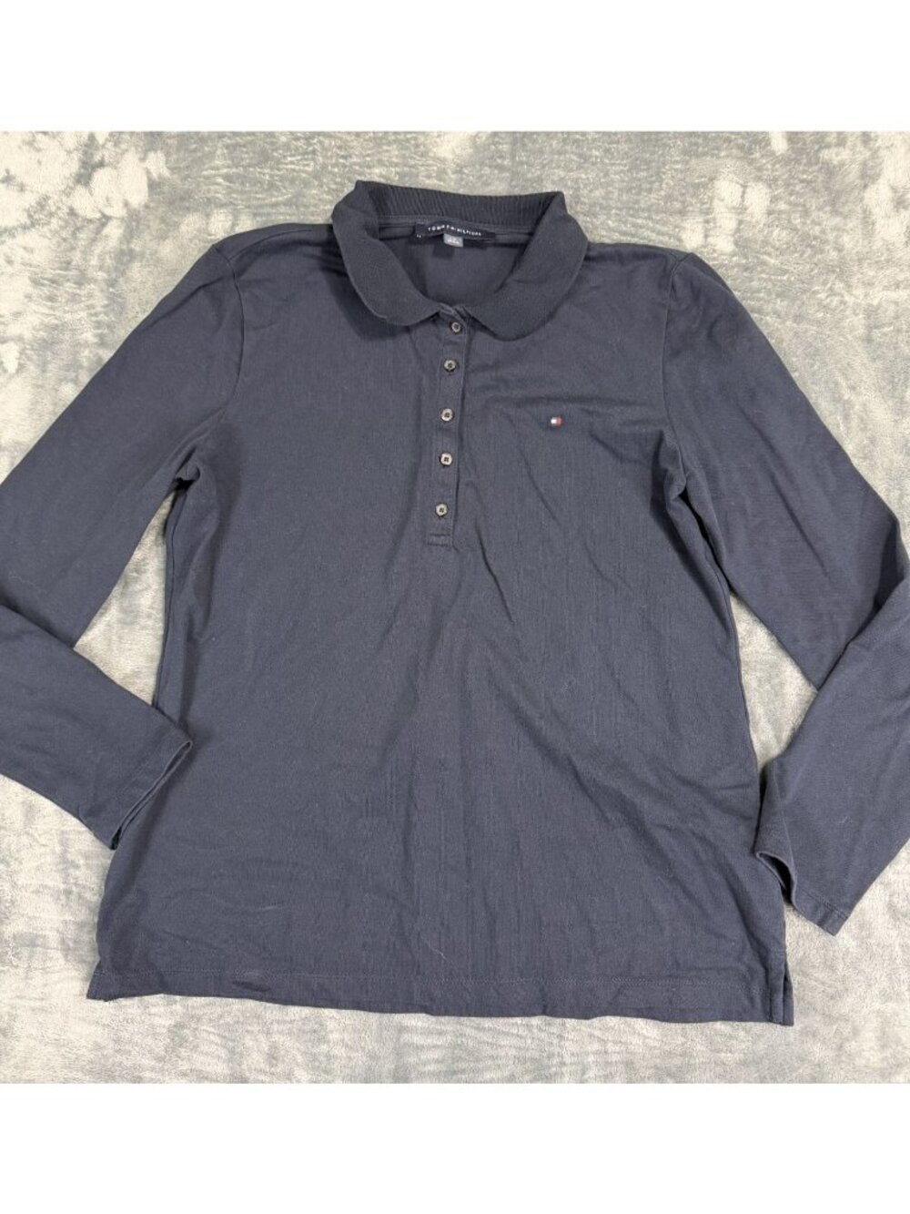 Tommy Hilfiger Womens Long Sleeve Polo Shirt Navy Blue Size L